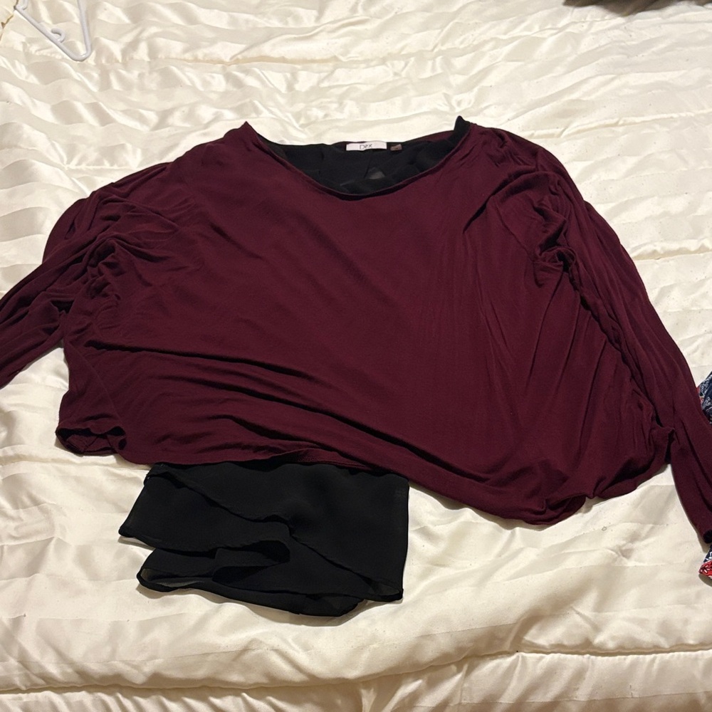 Dex Women's Deep Burgundy Blouse with Black Accents